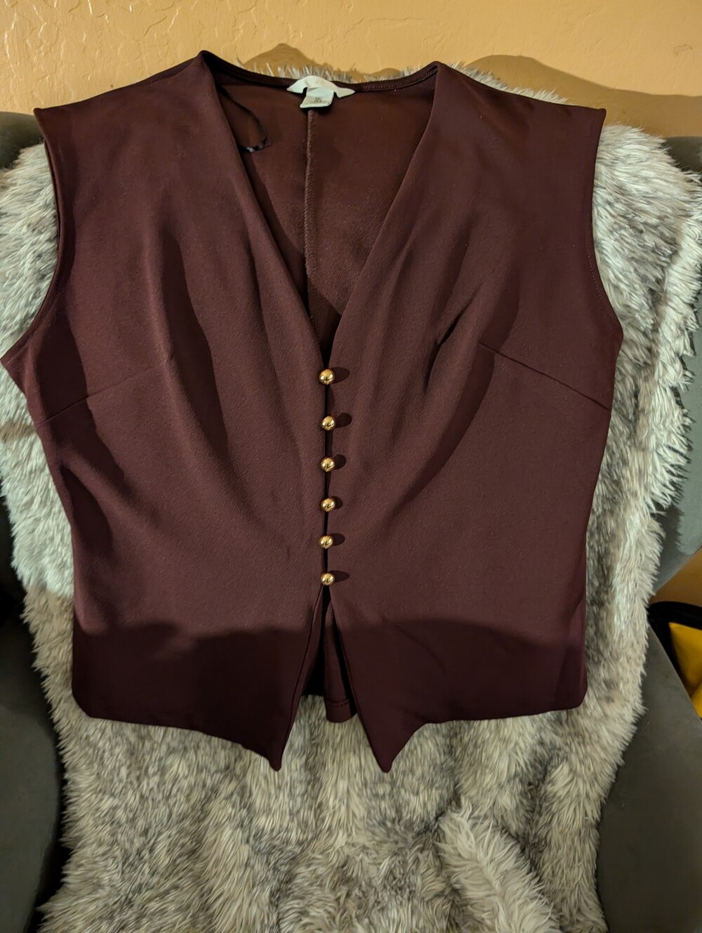 H&M Sleeveless V-Neck Button Front Vest in Deep Burgundy